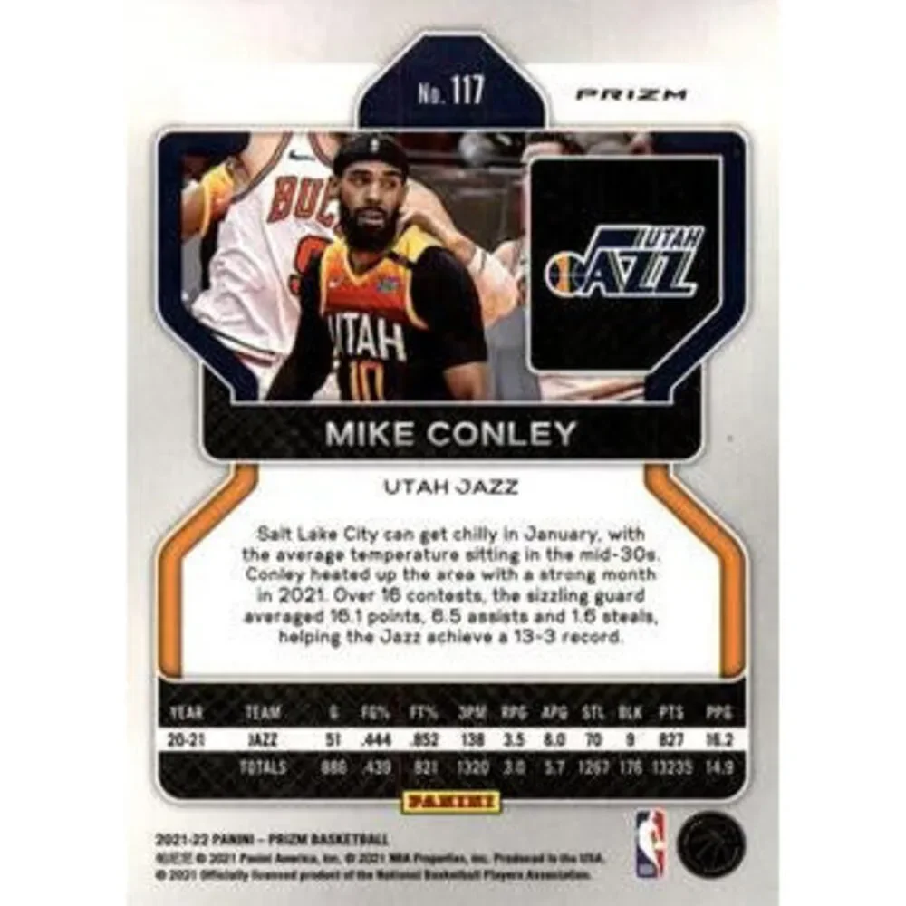 2021-22 Panini Silver Prizm Mike Conley 117 Utah Jazz